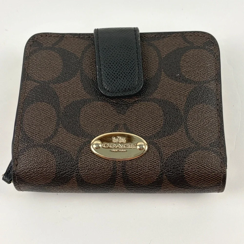 Coach Signature Brown Black Satchel Crossbody Bag Matching Wallet Gold Hardware